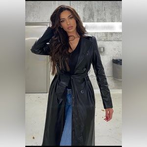 Faux leather trench coat